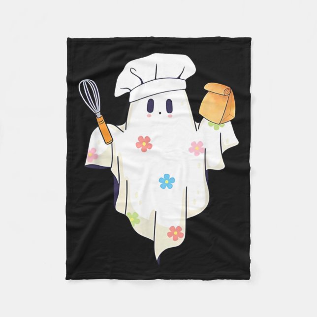 Cute Little Ghost Chef Funny Lunch Lady Cafeteria Fleece Blanket (Front)