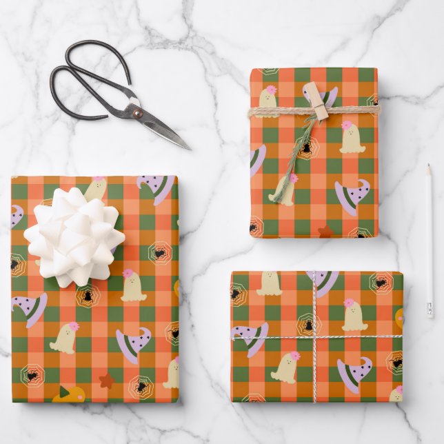 Cute Little Ghost Halloween Wrapping Paper Sheet (Front)