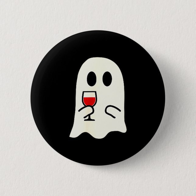 Cute Little Ghost Red Wine Gl Halloween  2 Inch Round Button (Front)
