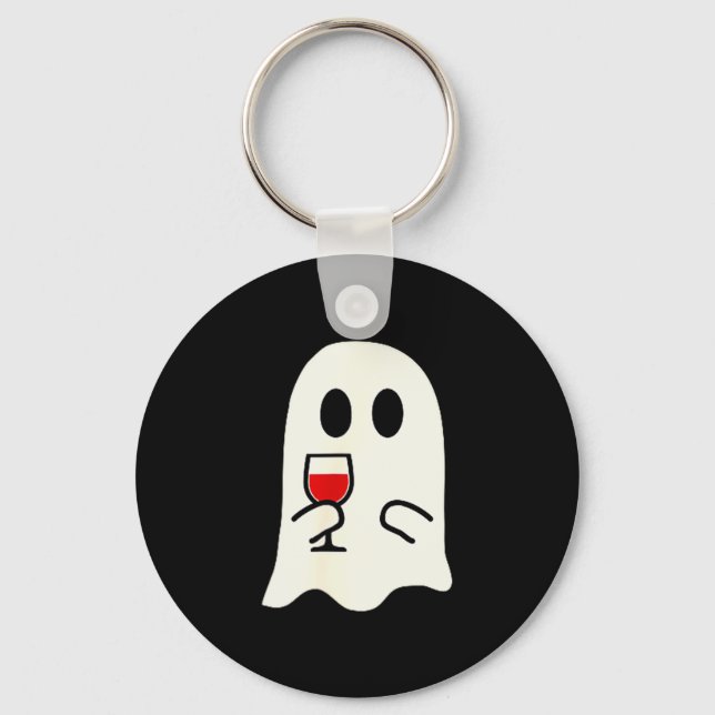 Cute Little Ghost Red Wine Gl Halloween  Keychain (Front)