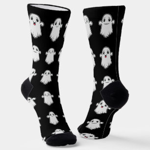 Cute Little Ghosts Pattern Halloween Black White Socks