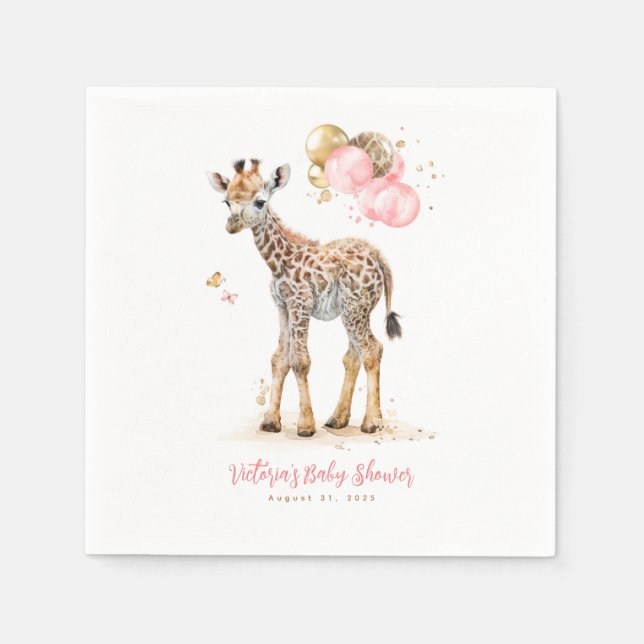 Cute Little Giraffe Modern Boho Pink Brown  Napkin (Front)