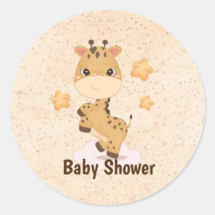Cute Little Giraffe Stars Baby Shower  Classic Round Sticker
