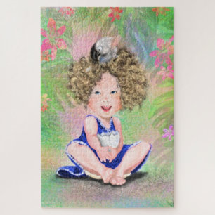Cute Little Girl and Baby Bird - Friends in Garden Jigsaw Puzzle
