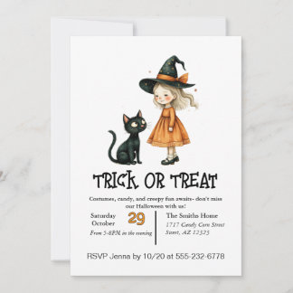 Cute Little Girl And Her Cat Invitation