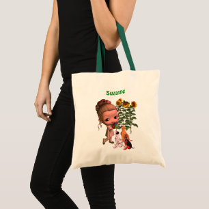 Cute Little Girl And Puppies Personalized Tote Bag