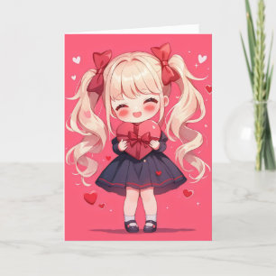 Cute Little Girl Anime Love Holiday Card