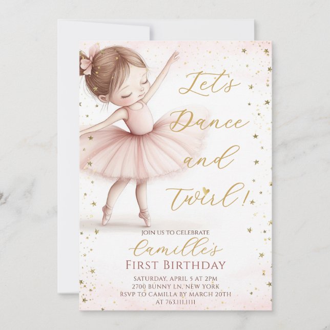 Cute Little Girl Ballerina birthday Invitation (Front)