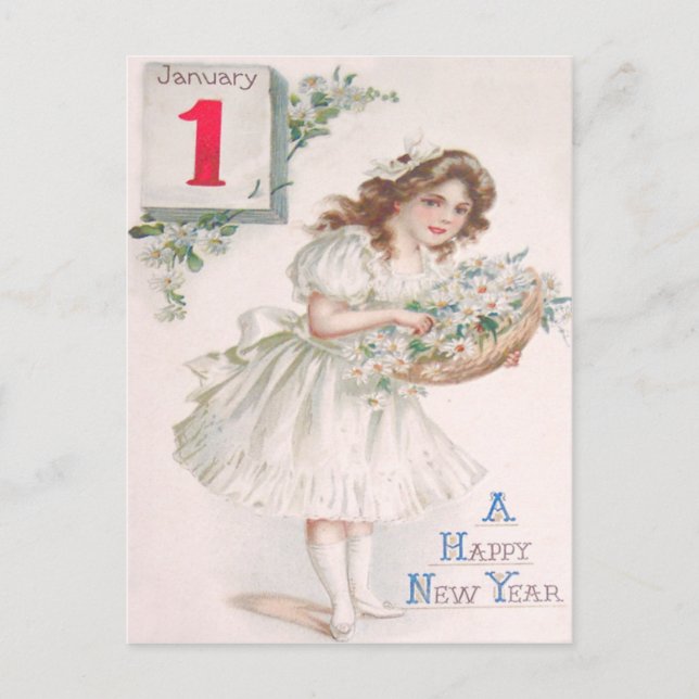 Cute Little Girl Basket Daisy Daisies Postcard (Front)