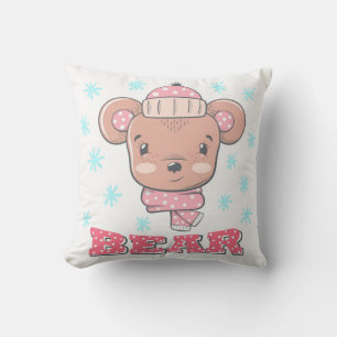 Cute Little Girl Bear Throw Pillow