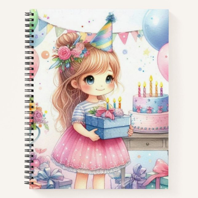 Cute Little Girl Birthday Party Spiral Notebook (Front)