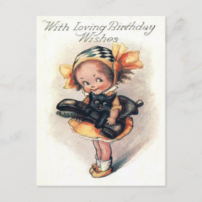 Cute Little Girl Black Cat Postcard (Front)