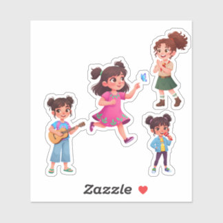 Cute Little Girl Cartoon Character Vinyl Sticker 
