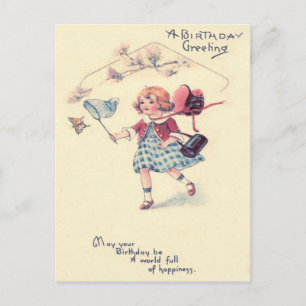 Cute Little Girl Catching Butterfly Postcard