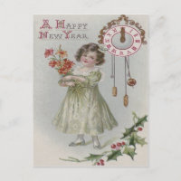 Cute Little Girl Clock Midnight Holly Flowers