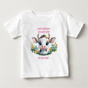 Cute little girl cow in flowers baby T-Shirt