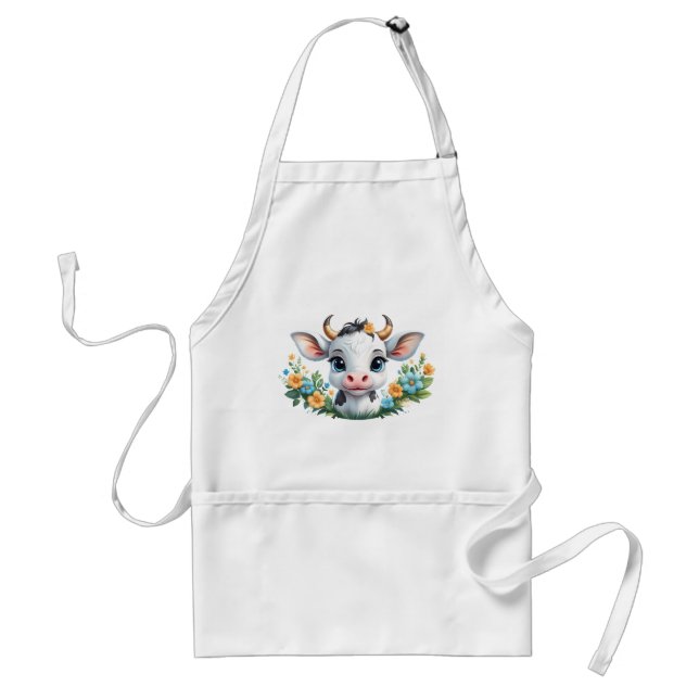Cute little girl cow in flowers standard apron (Front)