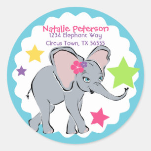 Cute Little Girl Elephant Star Address Label