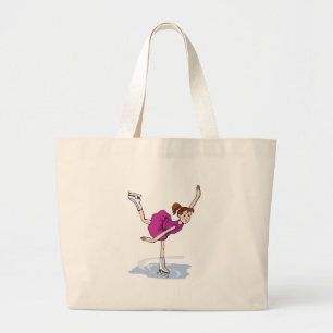 cute little girl figure skater spinning large tote bag