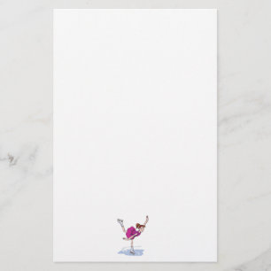 cute little girl figure skater spinning stationery