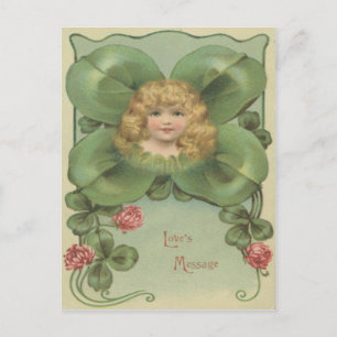 Cute Little Girl Four Leaf Clover Flowers Postcard