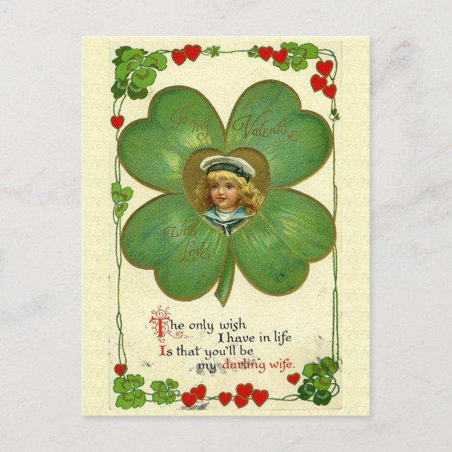 Cute Little Girl Four Leaf Clover Flowers Postcard (Front)