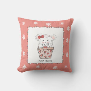 Cute Little Girl Hamster Pink Throw Pillow