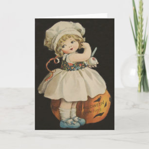 Cute Little Girl Jack O' Lantern Pumpkin Card