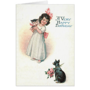 Cute Little Girl Kitten Puppy Roses