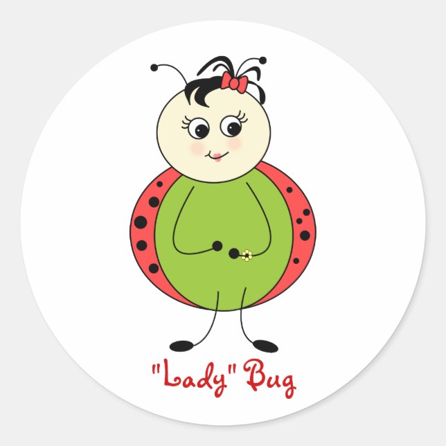 Cute Little Girl Ladybug With Bow Classic Round Sticker (Front)