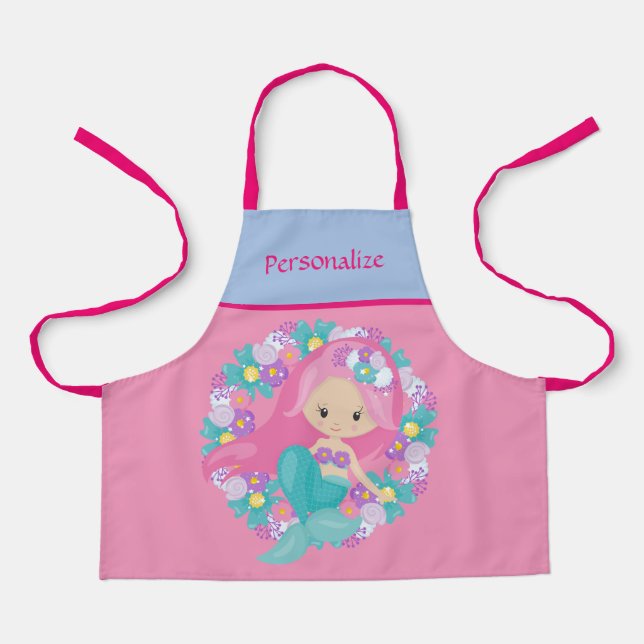 Cute Little Girl Mermaid Child Personalized Apron (Front)