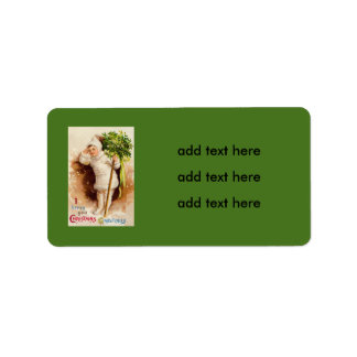 Cute Little Girl Mistletoe Snow Label