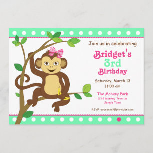 Cute Little Girl Monkey Invitation