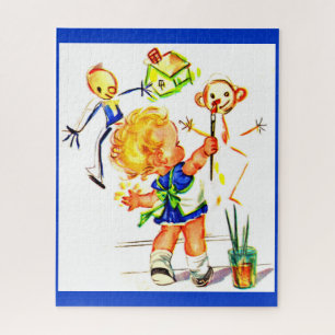 cute little girl painting on the wall jigsaw puzzle