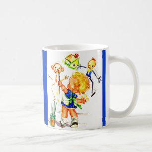 cute little girl painting on the wall print coffee mug