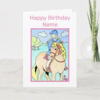 Cute Little Girl Riding Pony Cartoon Birthday