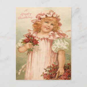 Cute Little Girl Rose Roses Basket Postcard