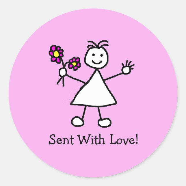 Cute Little Girl Sent With Love Classic Round Sticker (Front)
