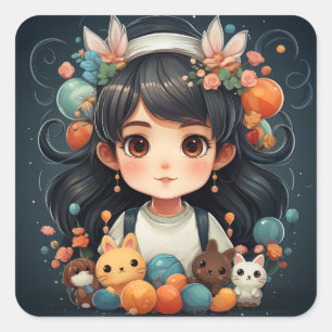 Cute little girl sticker