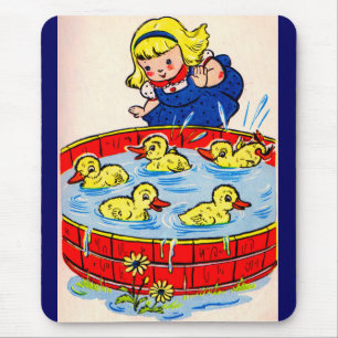 cute little girl with a pool full of ducklings mouse pad