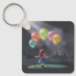 Cute Little Girl with Balloons Keychain