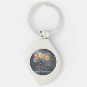 Cute Little Girl with Balloons Keychain