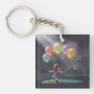 Cute Little Girl with Balloons Keychain