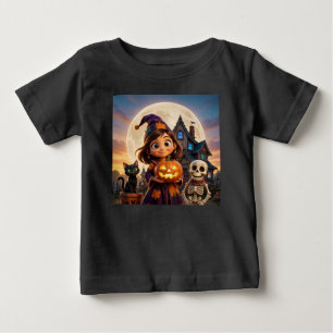 Cute little girl with black cat Happy Halloween Baby T-Shirt