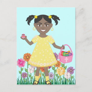 cute little girl with Easter Eggs and Basket Holiday Postcard