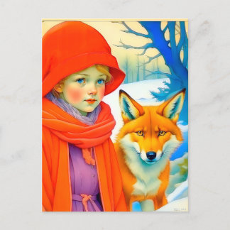 Cute Little Girl With Fox Chritmas  Postcard