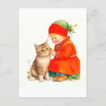 Cute Little Girl With Kitten Chritmas 