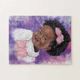 Cute Little Girl With Pink Ribbon - Watercolor Art Jigsaw Puzzle