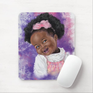 Cute Little Girl With Pink Ribbon - Watercolor Mouse Pad