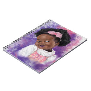 Cute Little Girl With Pink Ribbon - Watercolor Notebook